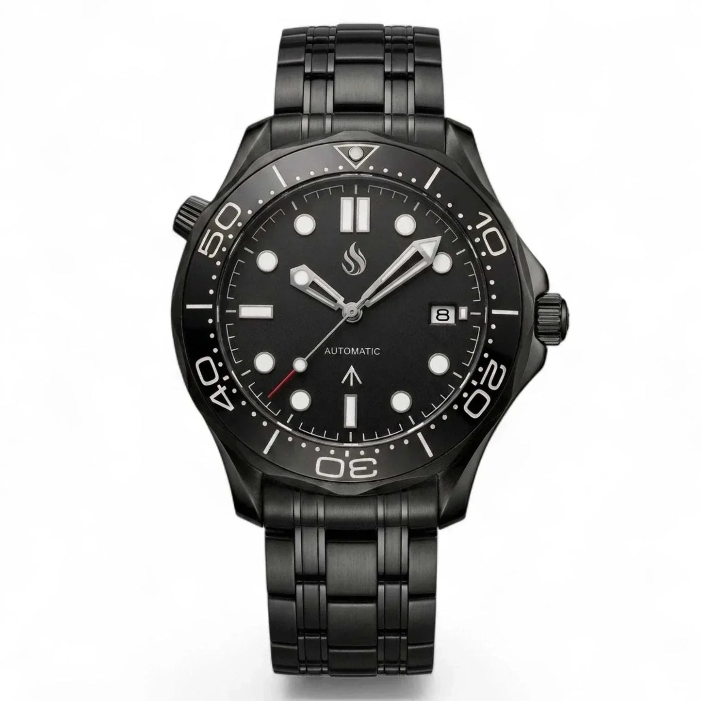 Seiko mod Seamaster watch with NH35 automatic movement and black rubber strap
