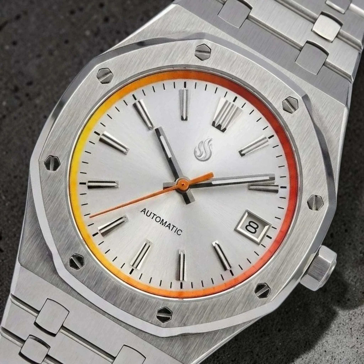 Seiko Mod Watches Royal Oak Grand Seiko Dial Fusion with Orange Yellow Chapter Ring built by Modtime Creations