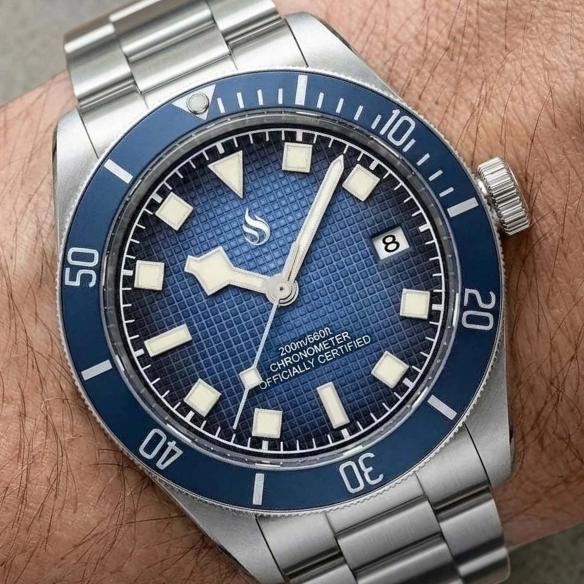 Seiko Mod Watch vintage Tudor Textured blue white dial built by modtime creations