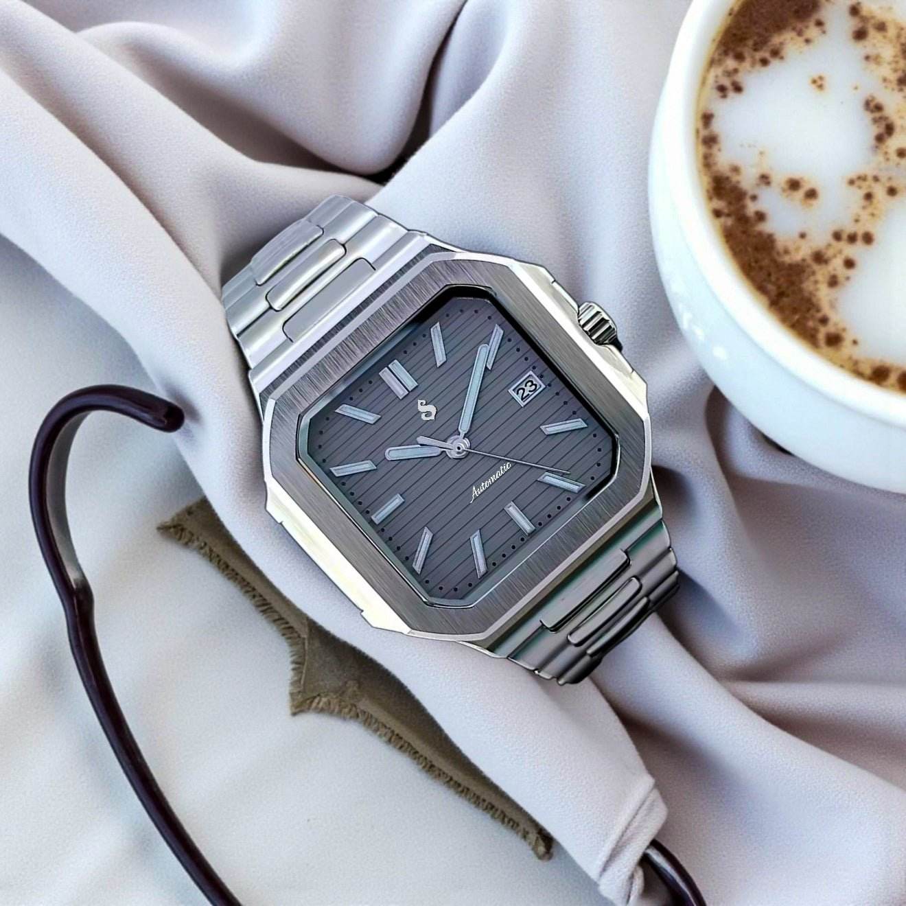 Cubitas Luxury Seiko Mod watch with cube-textured dial and stainless steel case