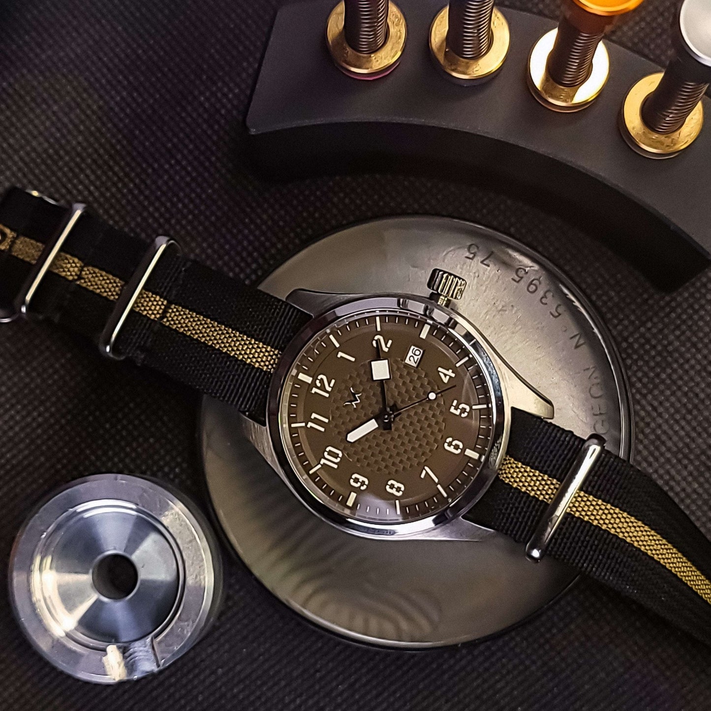 Custom modded Seiko watch with vintage military design and Japanese NH35 automatic movement