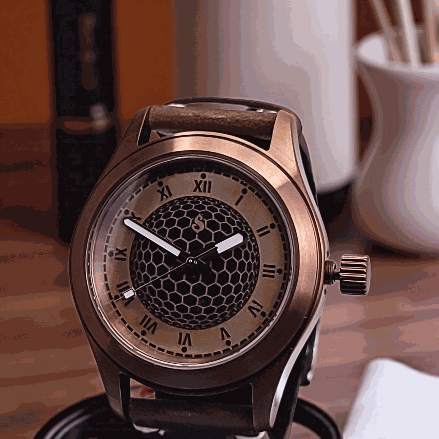 Handcrafted Seiko Mod vintage watch with custom brass dial and sapphire crystal