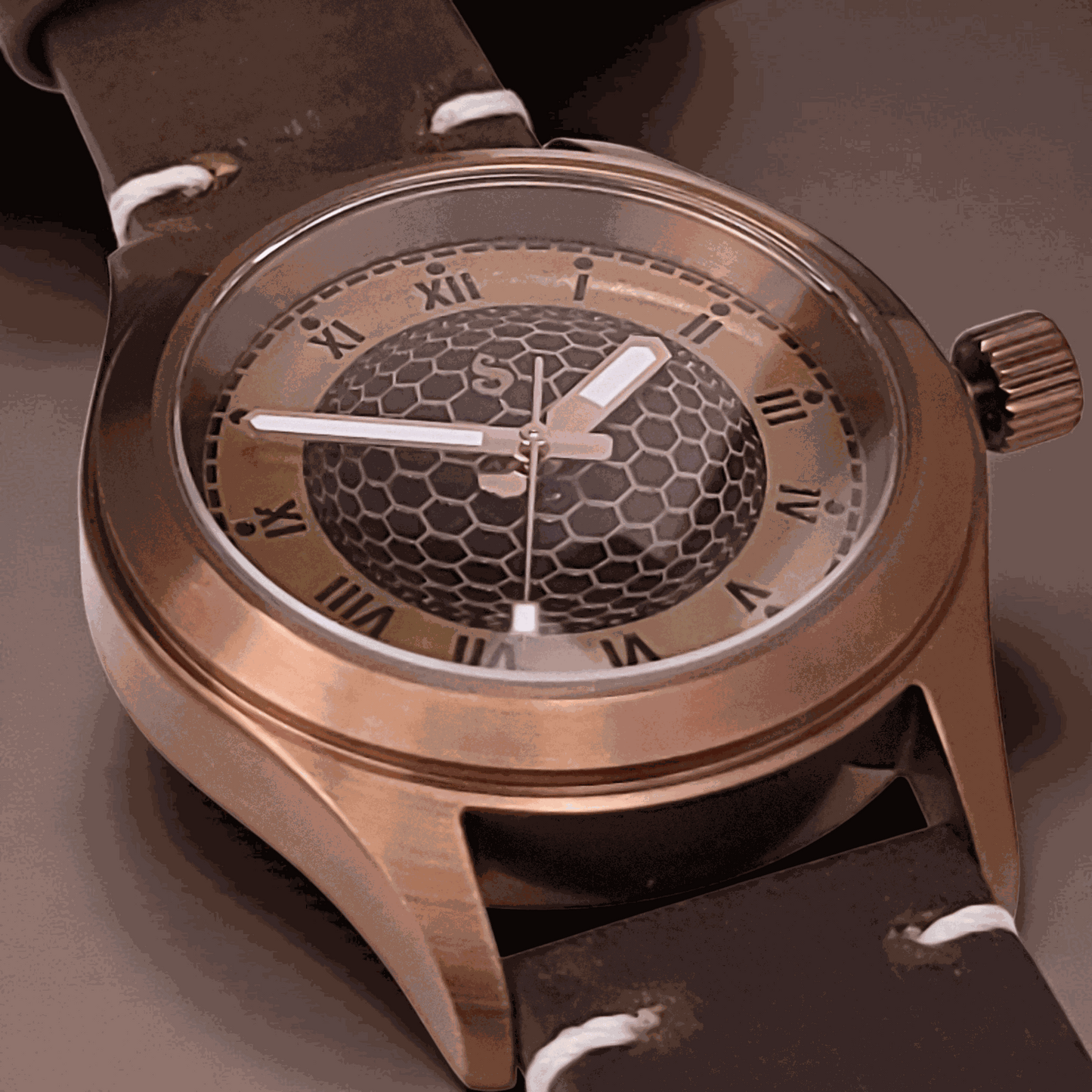 Handcrafted Seiko Mod watch with custom brass dial and vintage stainless steel case
