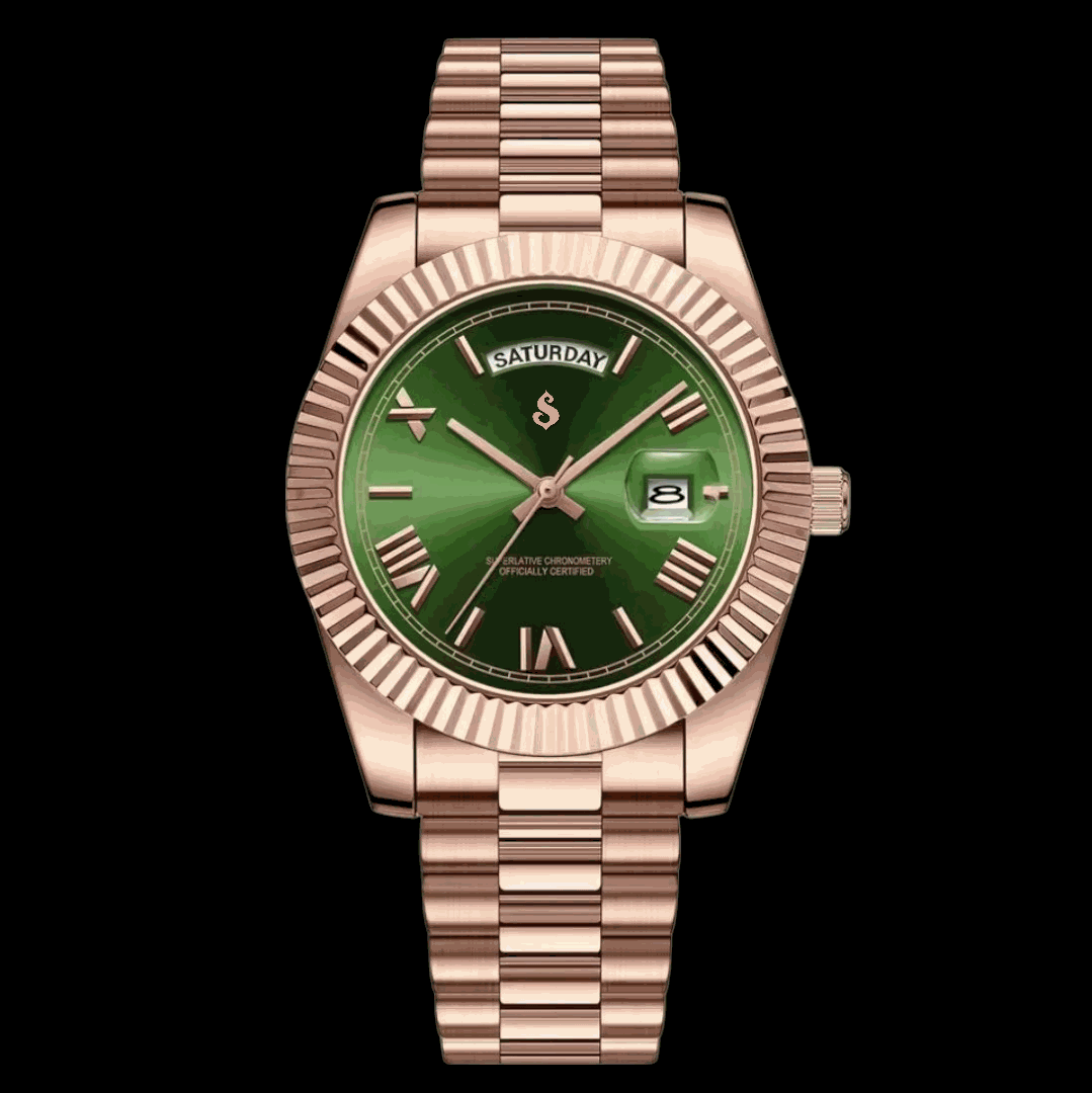 Modded S Day & Date Green Dial Rose Gold - Modtime - MODTIME