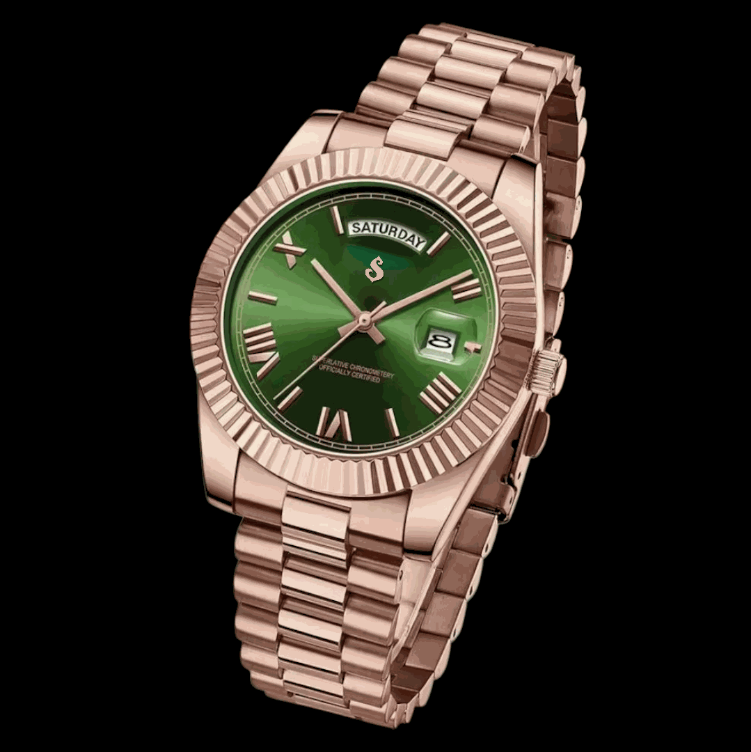 Modded S Day & Date Green Dial Rose Gold - Modtime - MODTIME