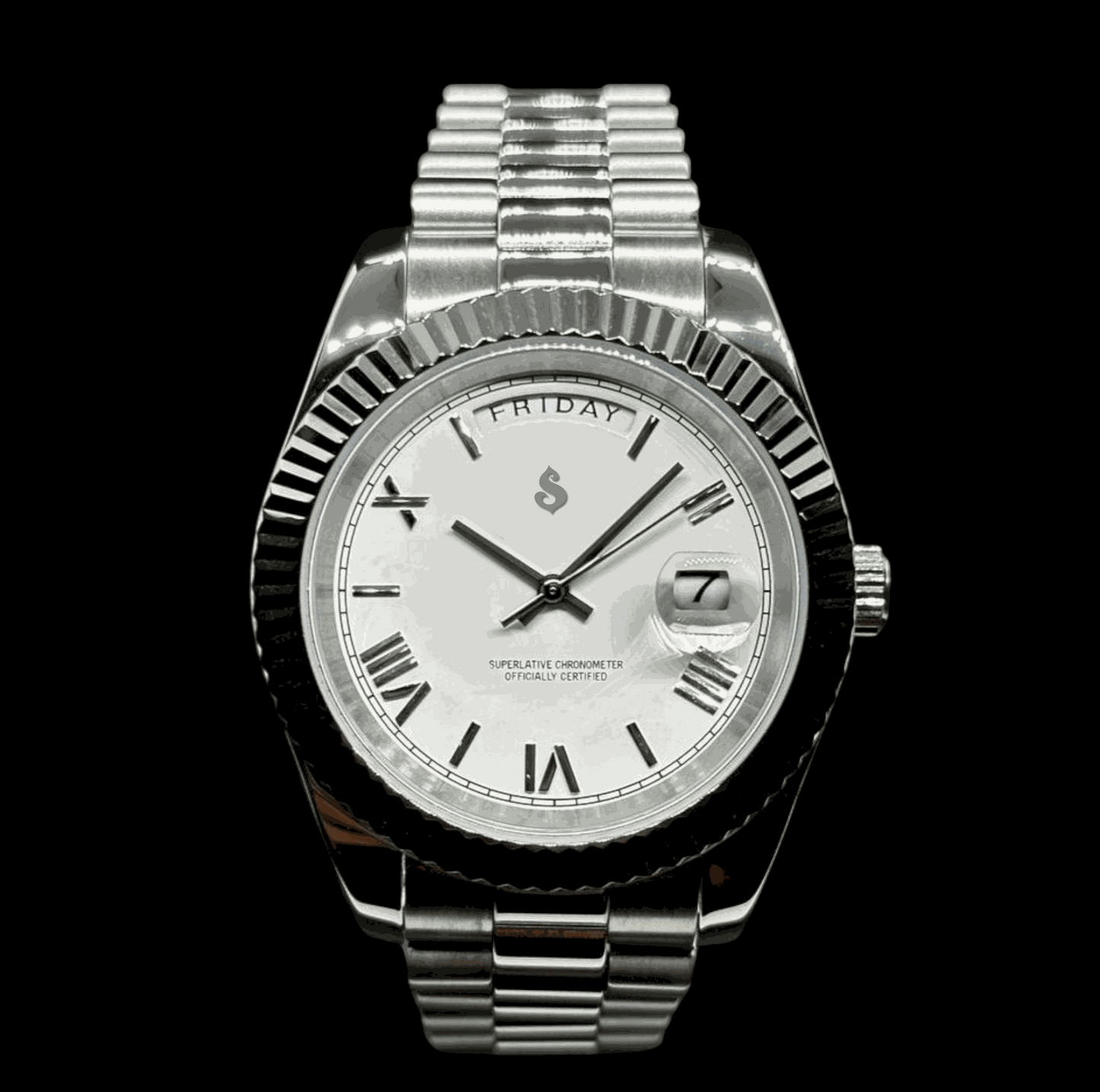 Modded S Day & Date White Dial Silver Series - Modtime - MODTIME