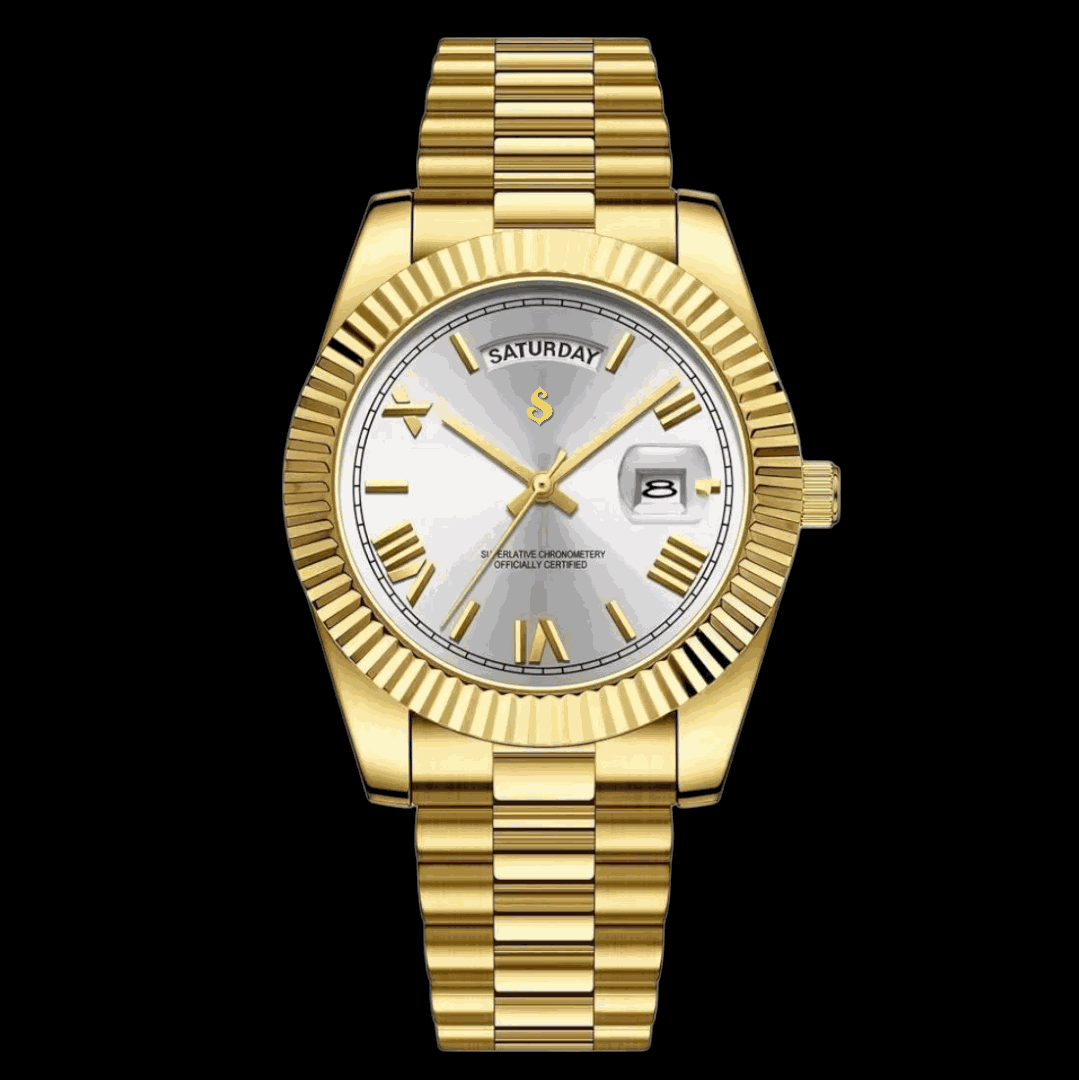 Modded S Day & Date White Numerals Dial Gold Series - Modtime - MODTIME
