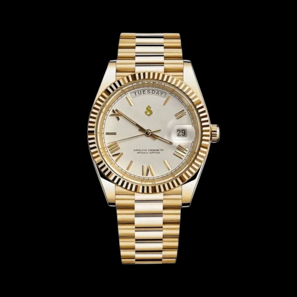 Modded S Day & Date White Roman Numerals Dial Gold - Modtime - MODTIME