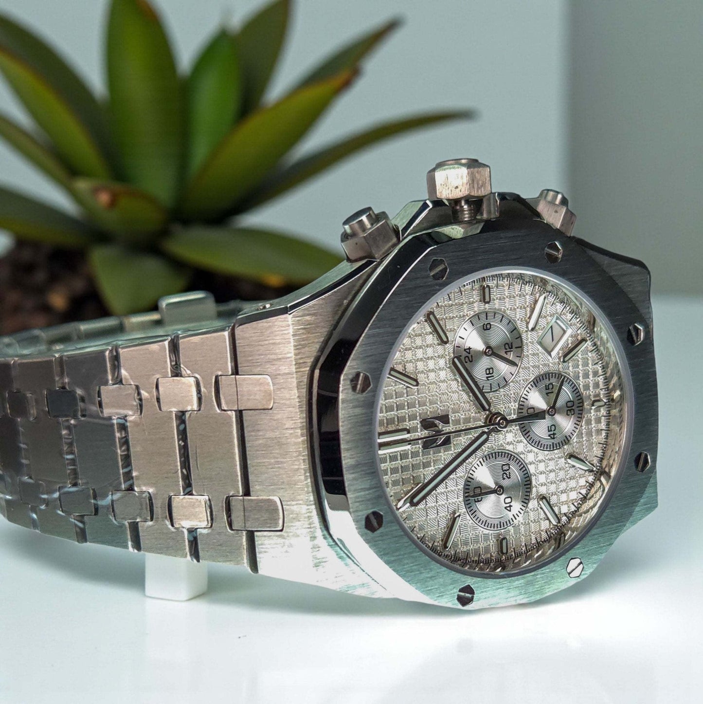 Modded Seiko Royal Oak aka SeikOak Chronograph Series White Dial - MODTIME Creations
