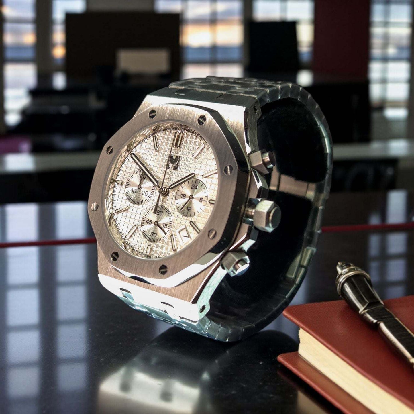 Modded Seiko Royal Oak aka SeikOak Chronograph Series White Dial - MODTIME Creations