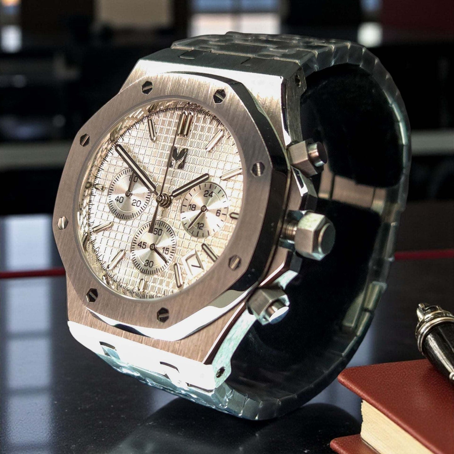 Modded Seiko Royal Oak aka SeikOak Chronograph Series White Dial - MODTIME Creations