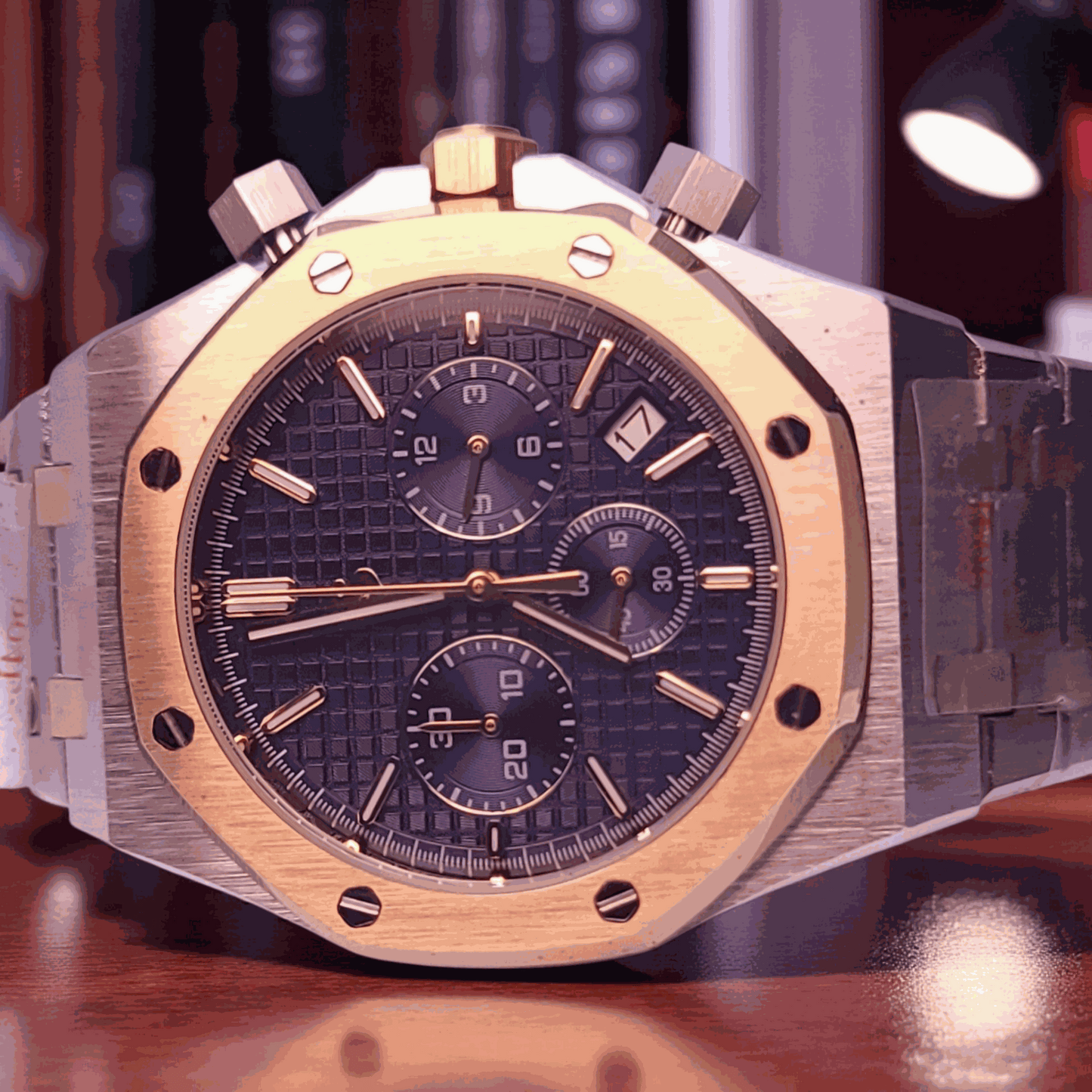 Modded Seiko Heritage "O" aka Royal Oak Chronograph Two - Tone Blue Dial - MODTIME