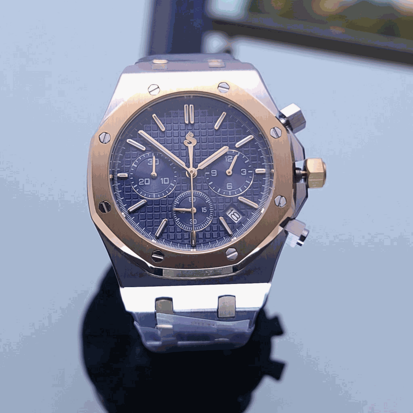 Modded Seiko Heritage "O" aka SeikOak Chronograph Two - Tone Blue Dial - MODTIME