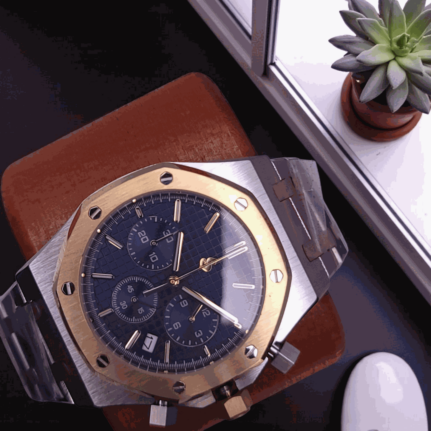 Modded Seiko Heritage "O" aka SeikOak Chronograph Two - Tone Blue Dial - MODTIME