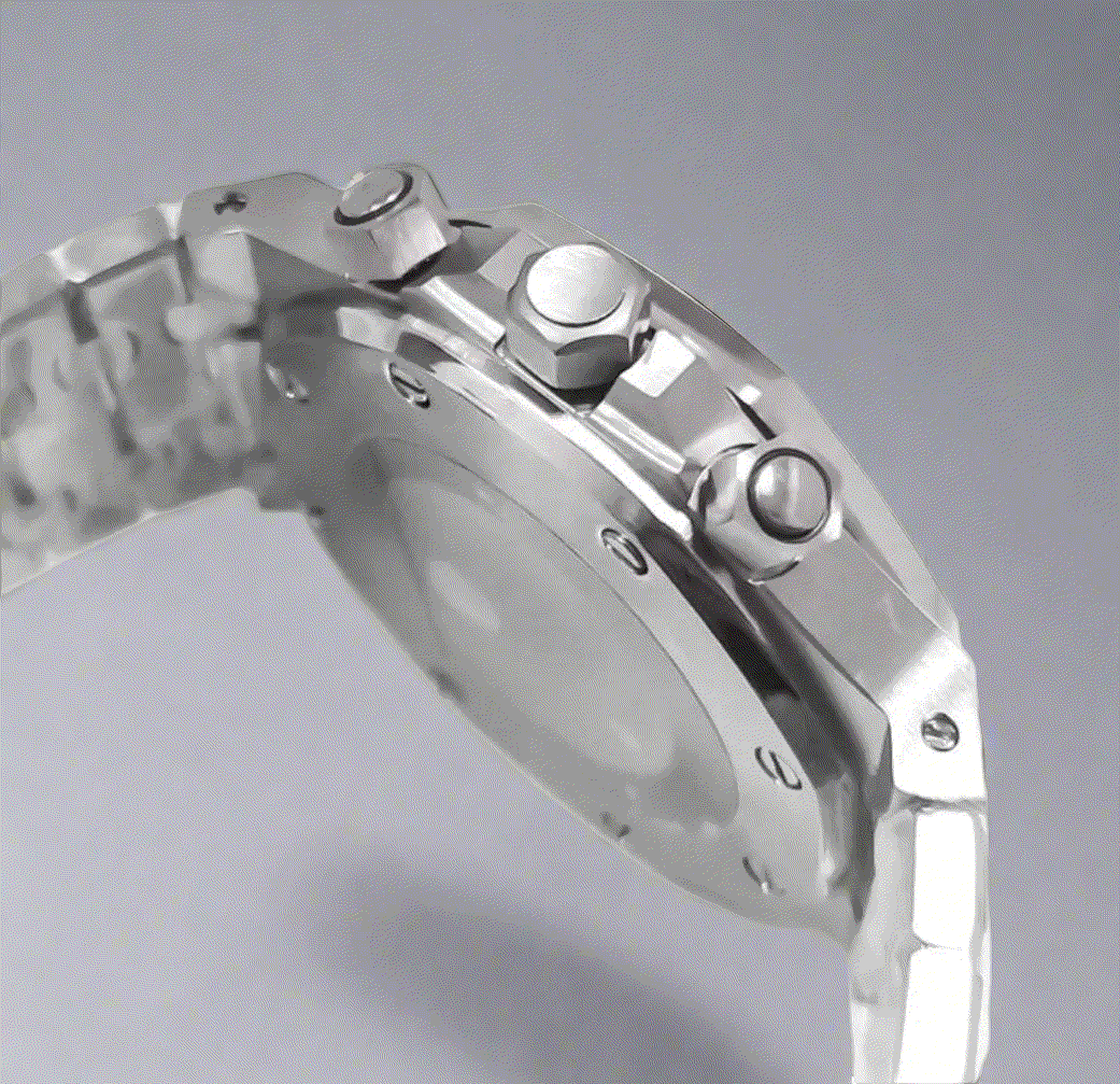 Heritage Oak Chronograph luxury modded Seiko watch with VK63 hybrid movement and stainless steel bracelet