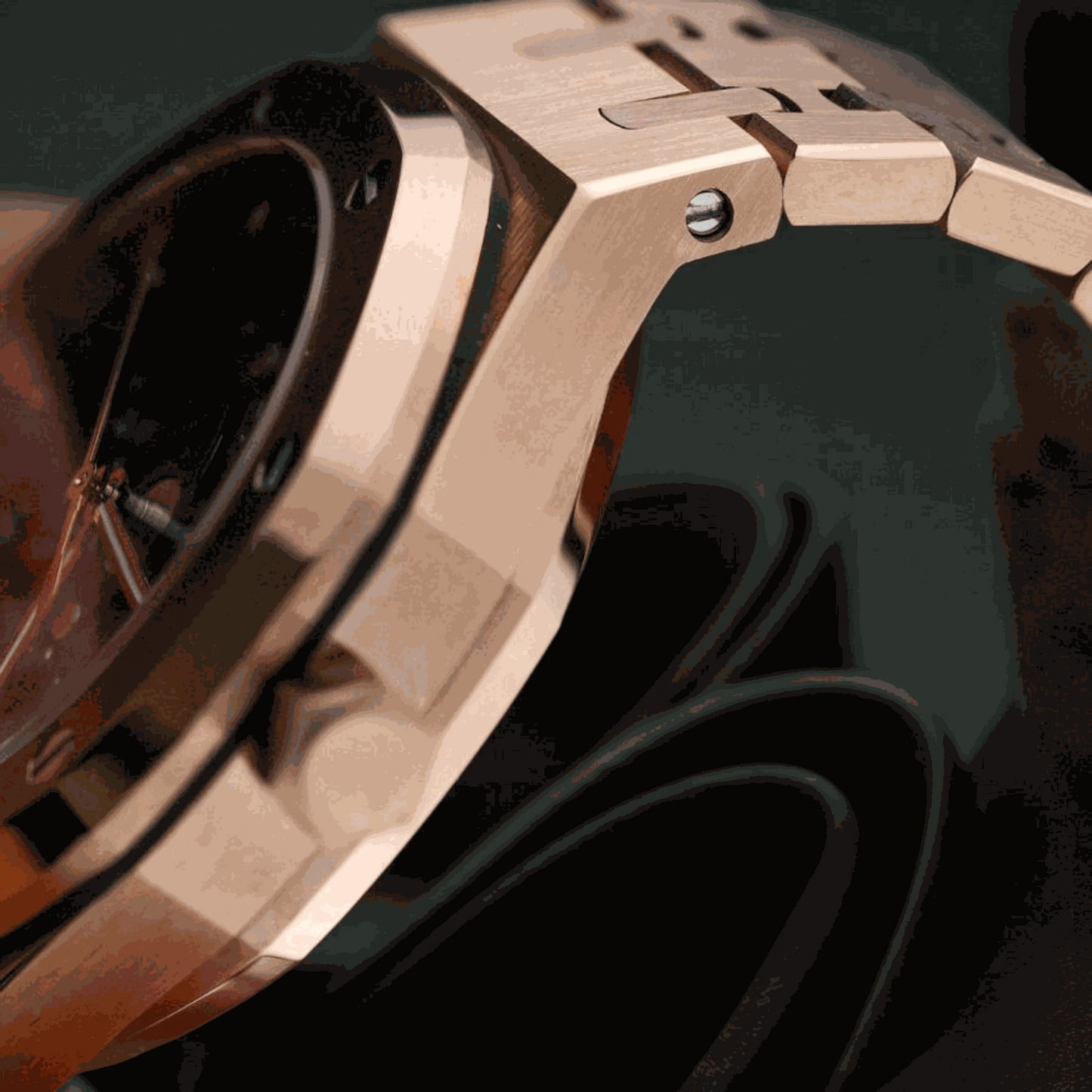 Gold Heritage Oak Skeleton modded Seiko watch with stainless steel case and sapphire crystal