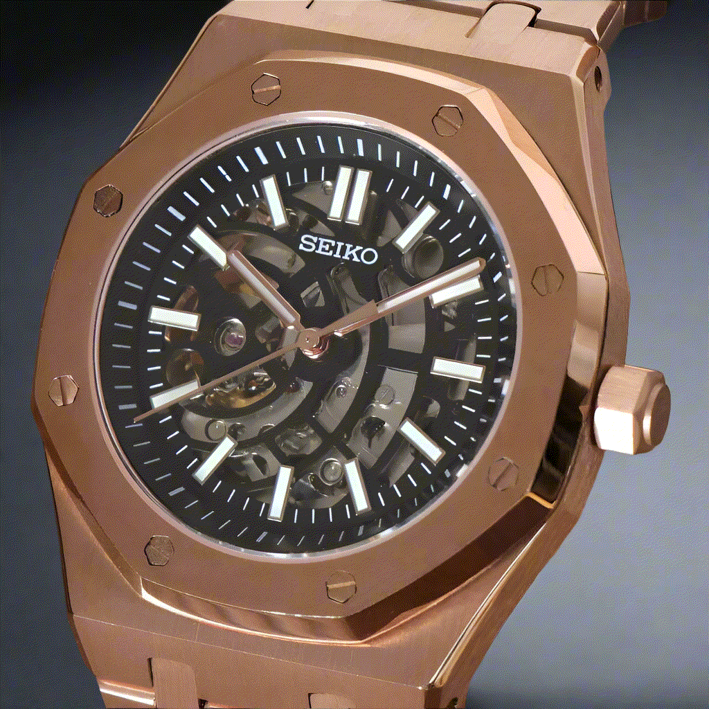 Modded Seiko Royal Oak Skeleton aka SeikOak Series - Gold - MODTIME Creations