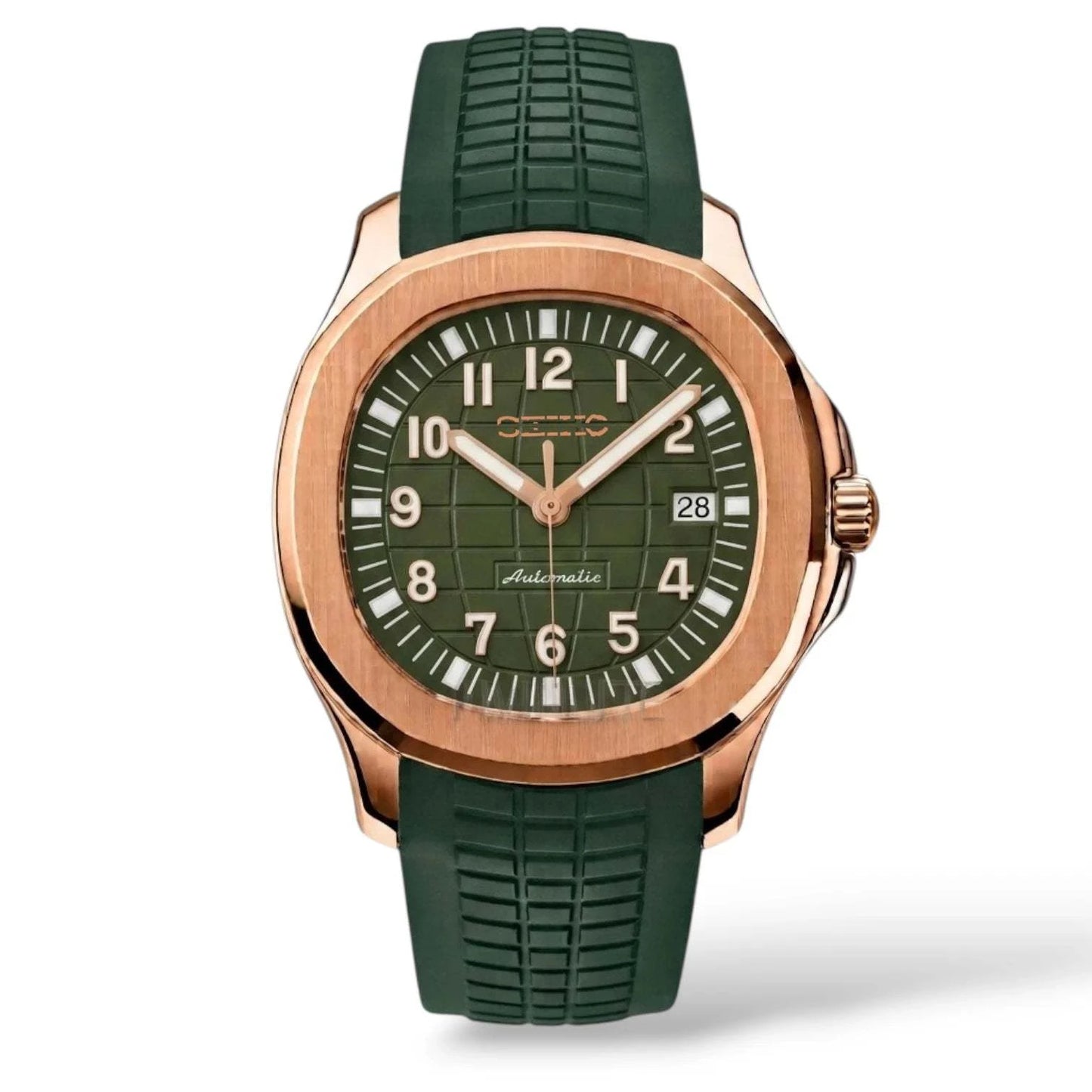 Seiko Mod Aqua Watch Rose Gold Olive Green Dial - Modtime Creations