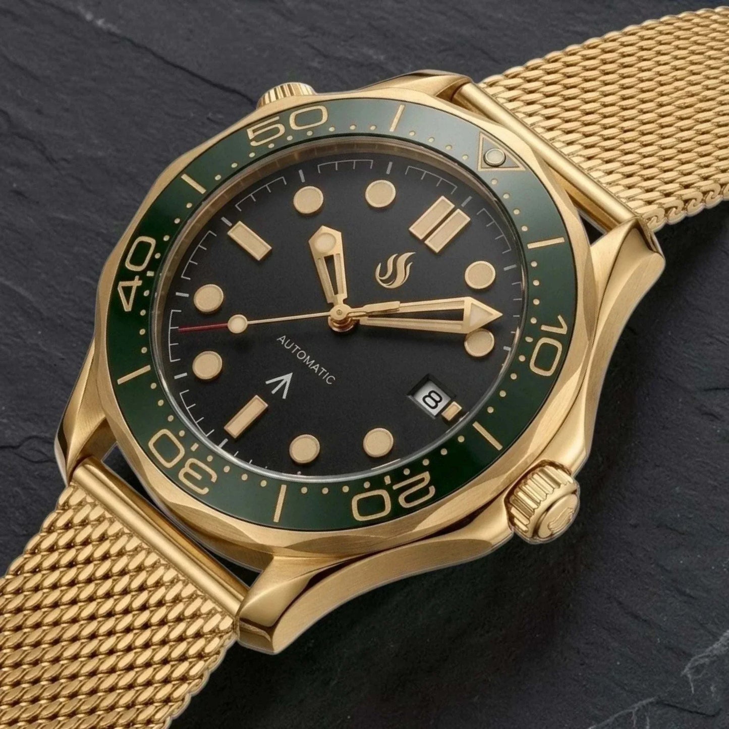 Seiko Mod Watch Seamaster 300 Black Gold with Watch Green Bezel James Bond 007 built by Modtime Creations