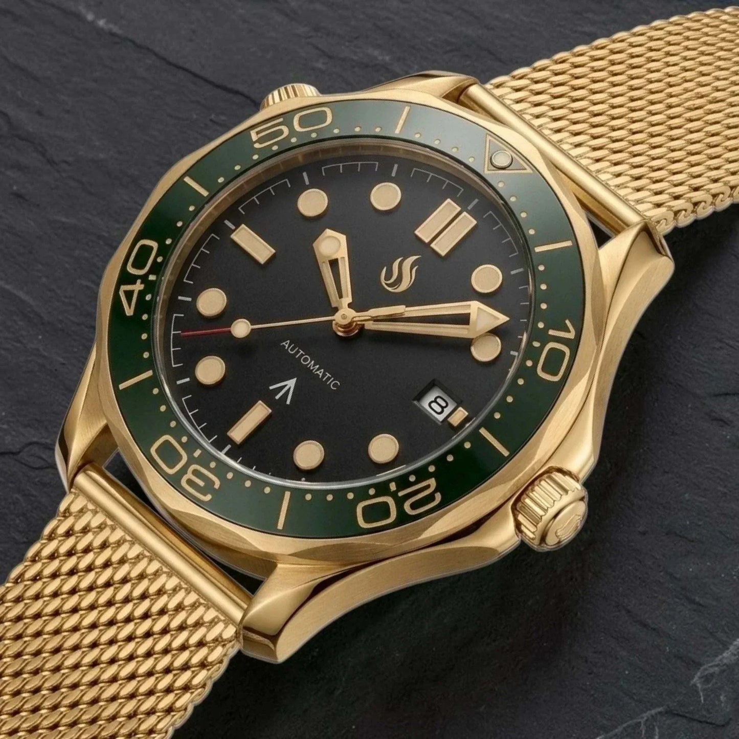 Seiko Mod Watch Seamaster 300 Black Gold with Watch Green Bezel James Bond 007 built by Modtime Creations