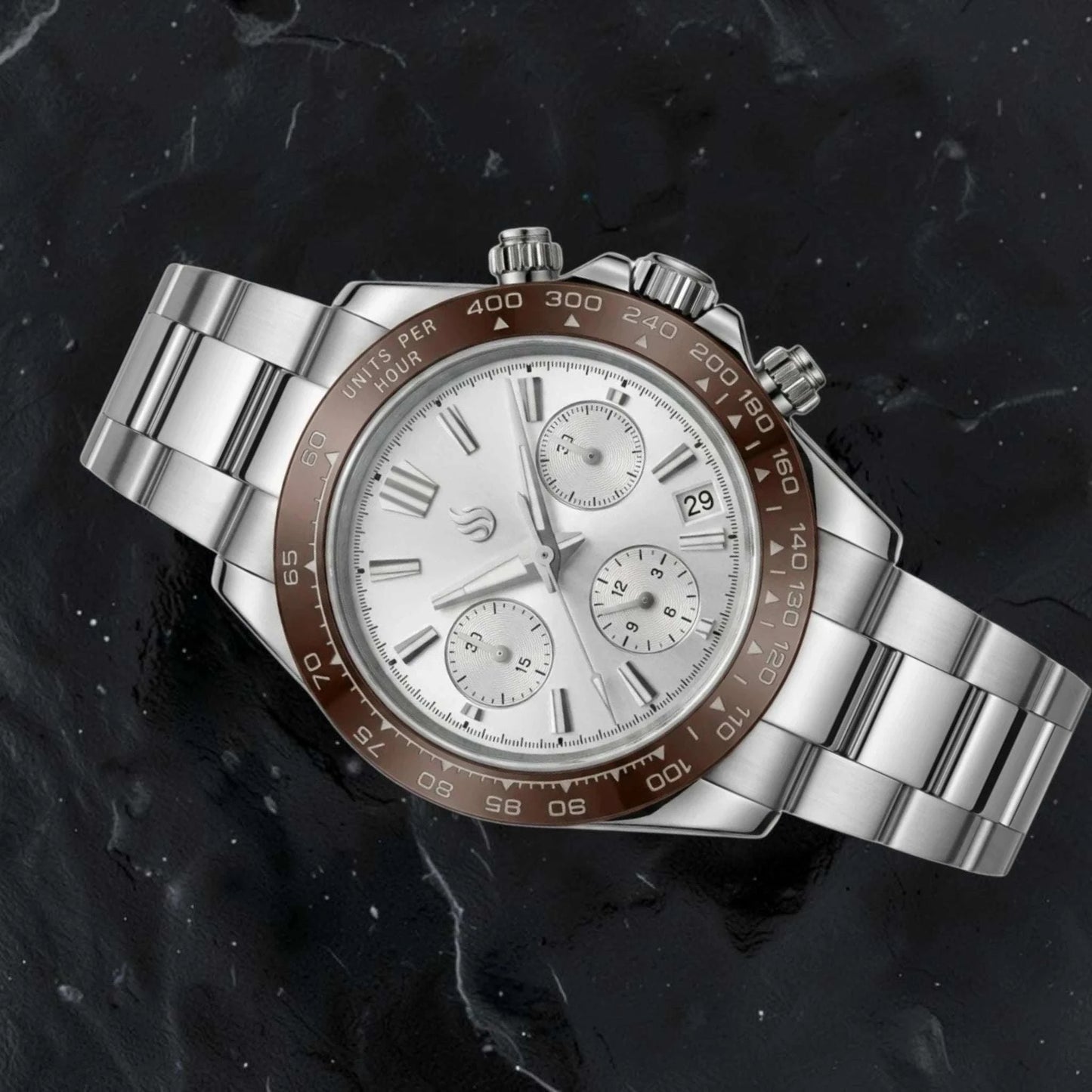 Grand Seitona Silver White Dial Brown Bezel Mod Watch - GS Fusion