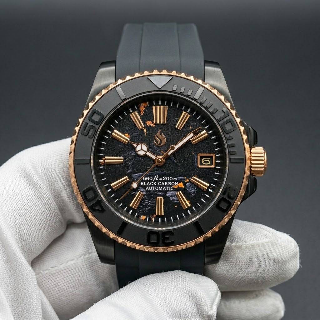 Seikmaster "GS Black Gold Carbon Fiber" Mod Watch - Modtime Creations