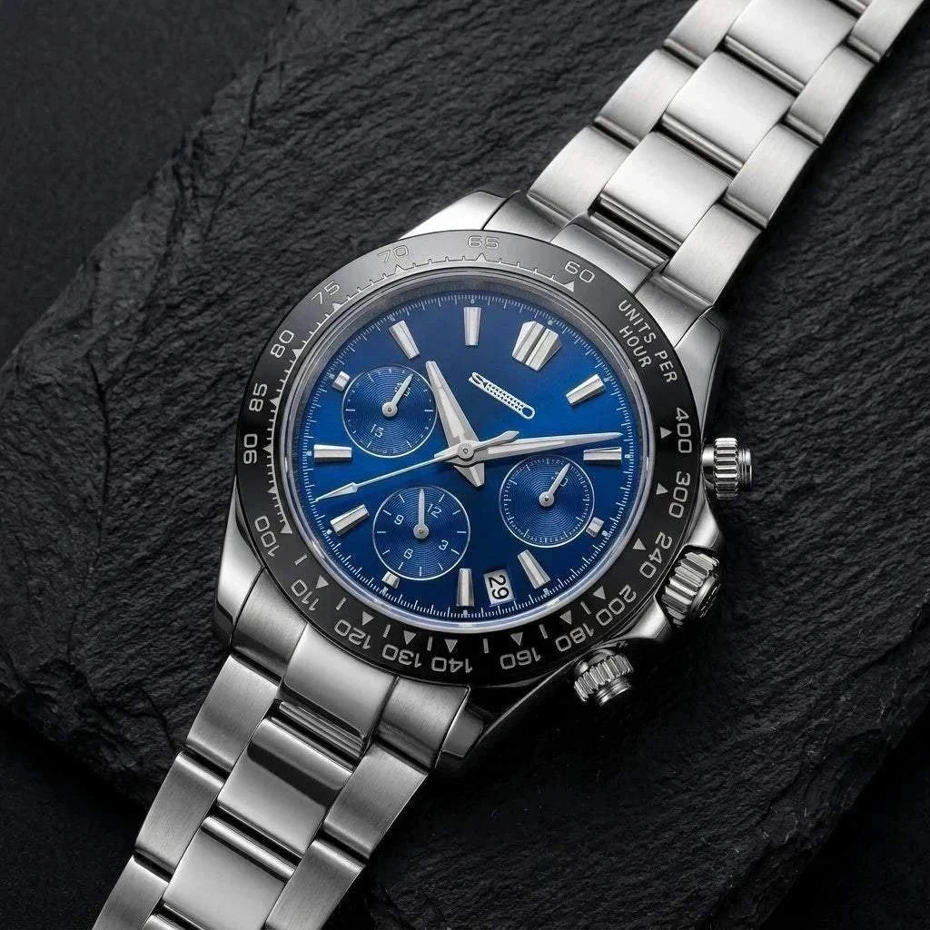 Seiko Mod Daytona GS Dark Blue Dial Black Bezel Grand Seiko Fusion - Modtime