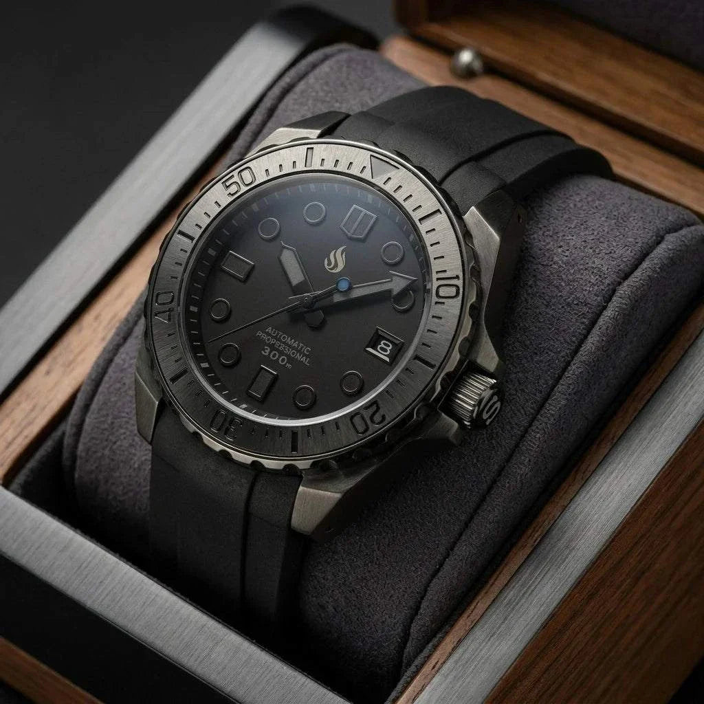 Seiko Mod Watches 45 mm Samurai Yachtmaster Diver Black Stealth built by Modtime Creations