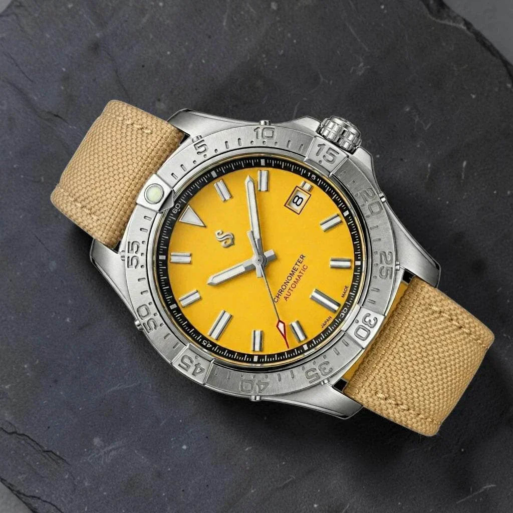Seiko Mod Avenger 42 mm yellow Dial Diver Mod watch at Modtime Creations