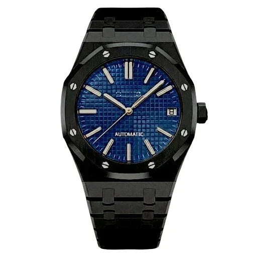 Seiko Mod Royal Oak Luxury watch with blue dial and stainless steel case by Modtime Creations
