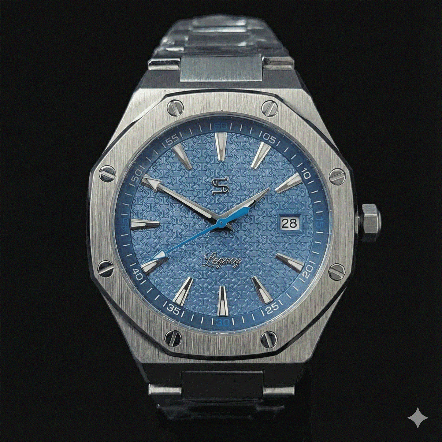 Seiko Mod Watches Royal Oak with blue Aquaterra style dial and stainless steel octagon case