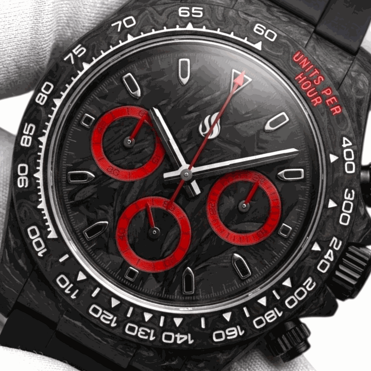 Seitona Mod Black Red Full Carbon Fiber Stealth Watch - Modtime Creations
