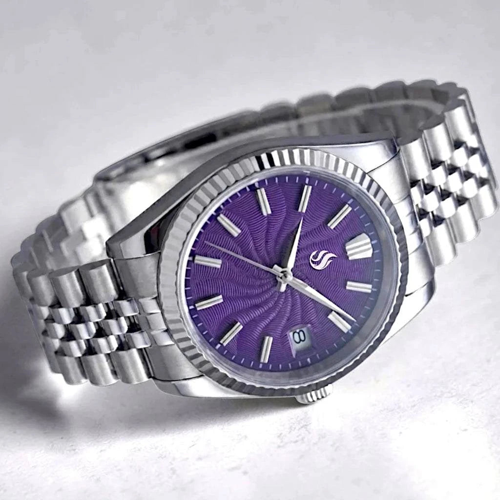 SeikJust Date Window "Grand Guilloche" Purple Dial Mod Watch - Modtime Creations