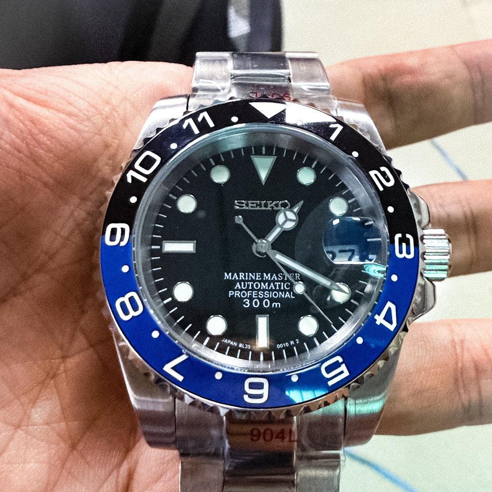 Seiko Mod Submariner Batman Series - Black and Blue - Modtime