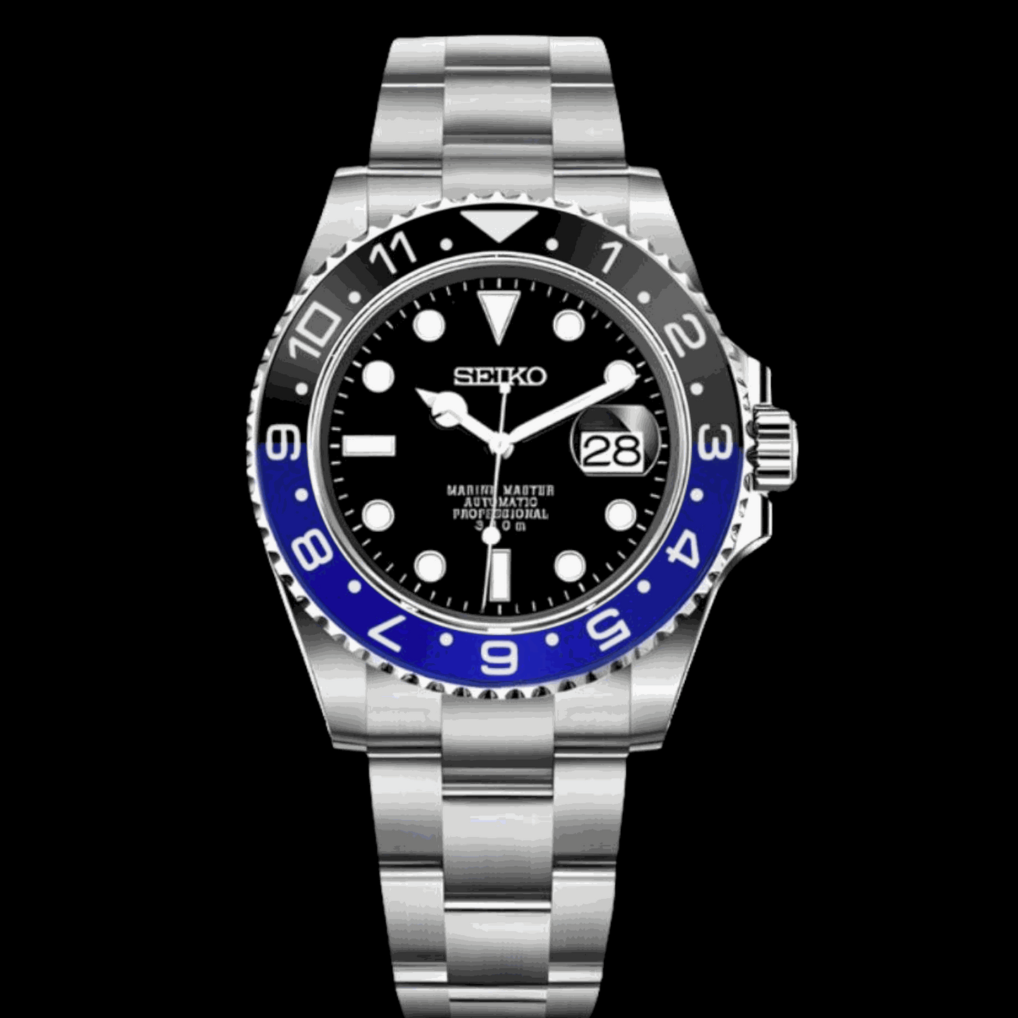 Seiko Mod Submariner Batman Series - Black and Blue - Modtime