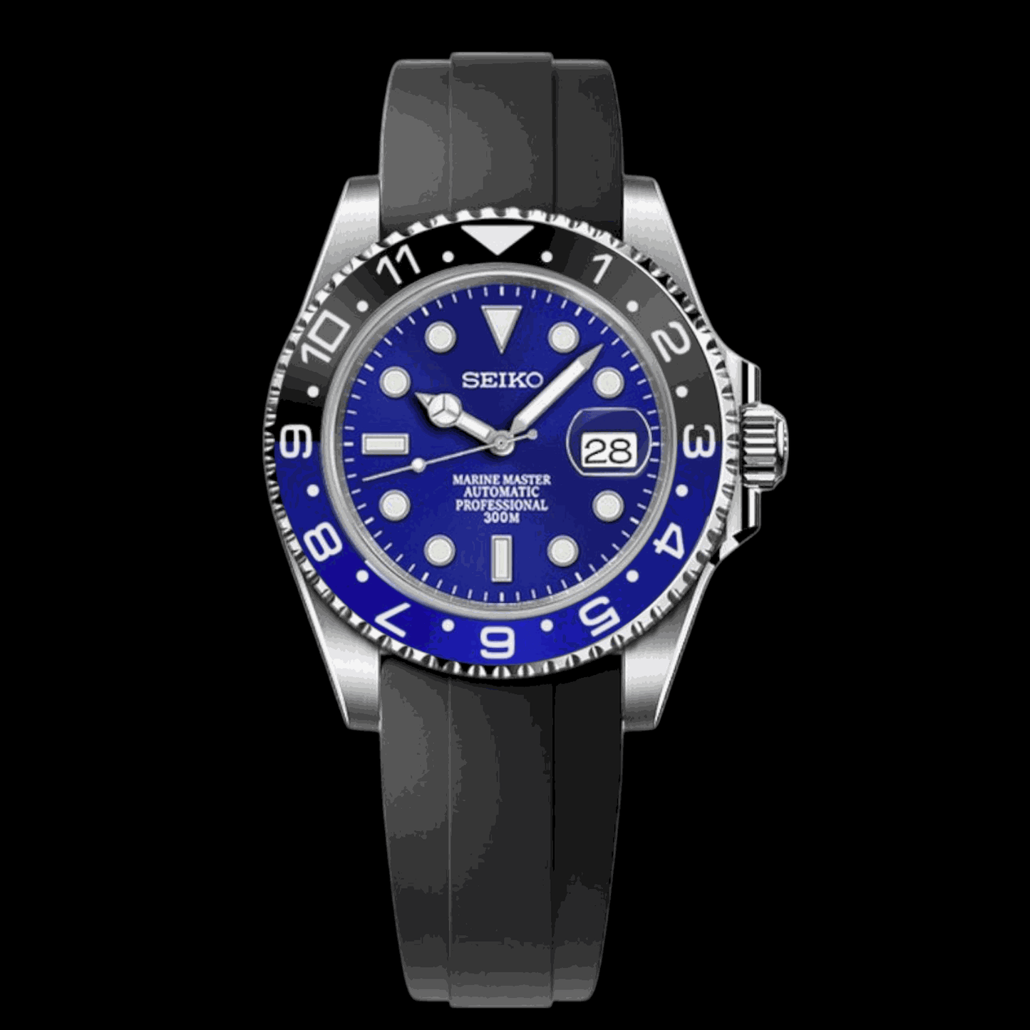 Seiko Mod Submariner Batman Series - Black and Blue - Modtime