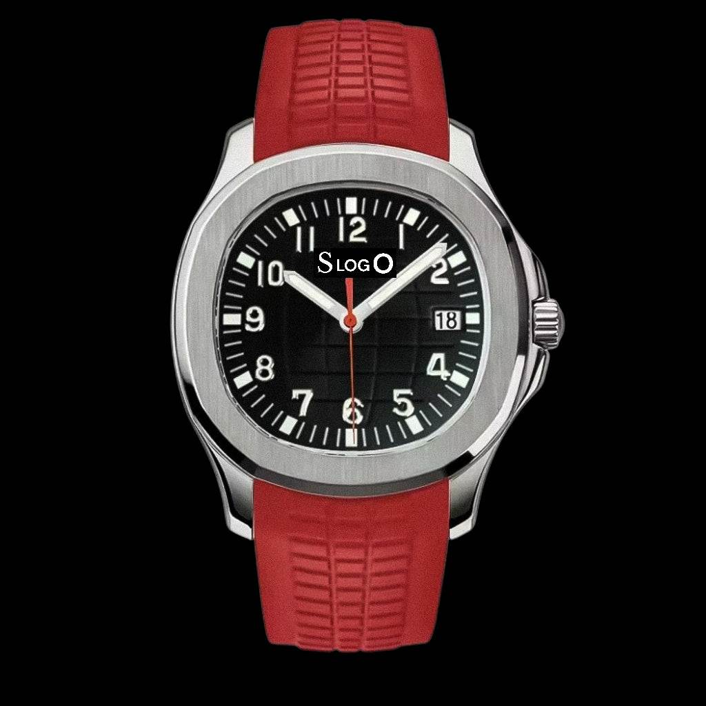 Seiko Mod Aquanaut Nautilus Series Red Black Seiko Mod luxury watch with NH35 automatic movement and sapphire crystal by Modtime Creations