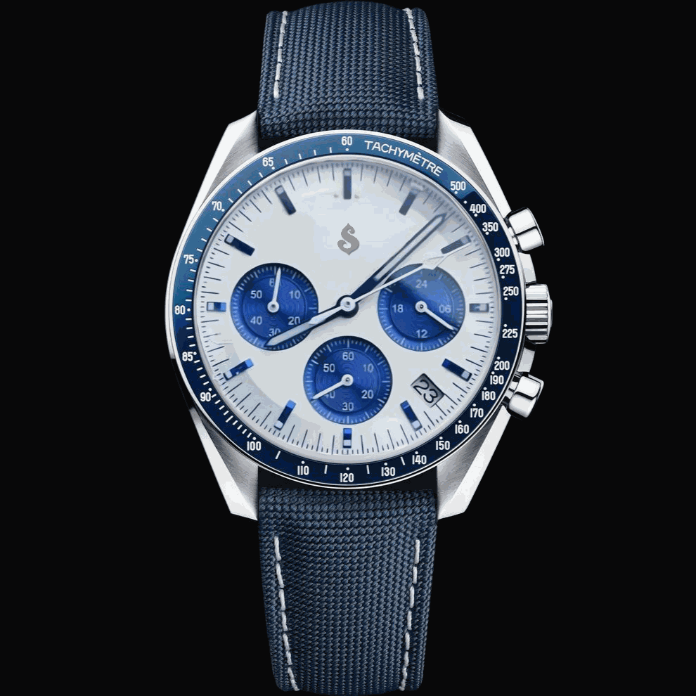 S Mod Custom Speed Style White Blue Dial - Modtime - MODTIME
