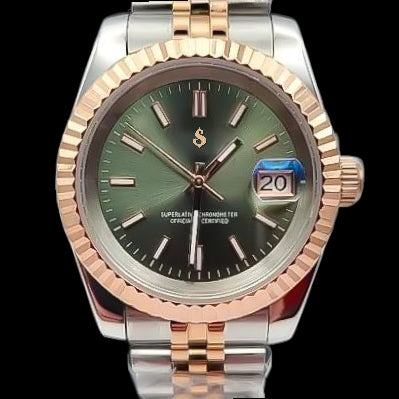 Seiko Mod Datejust Two-Tone Olive Dial Gold Fluted Bezel - Modtime