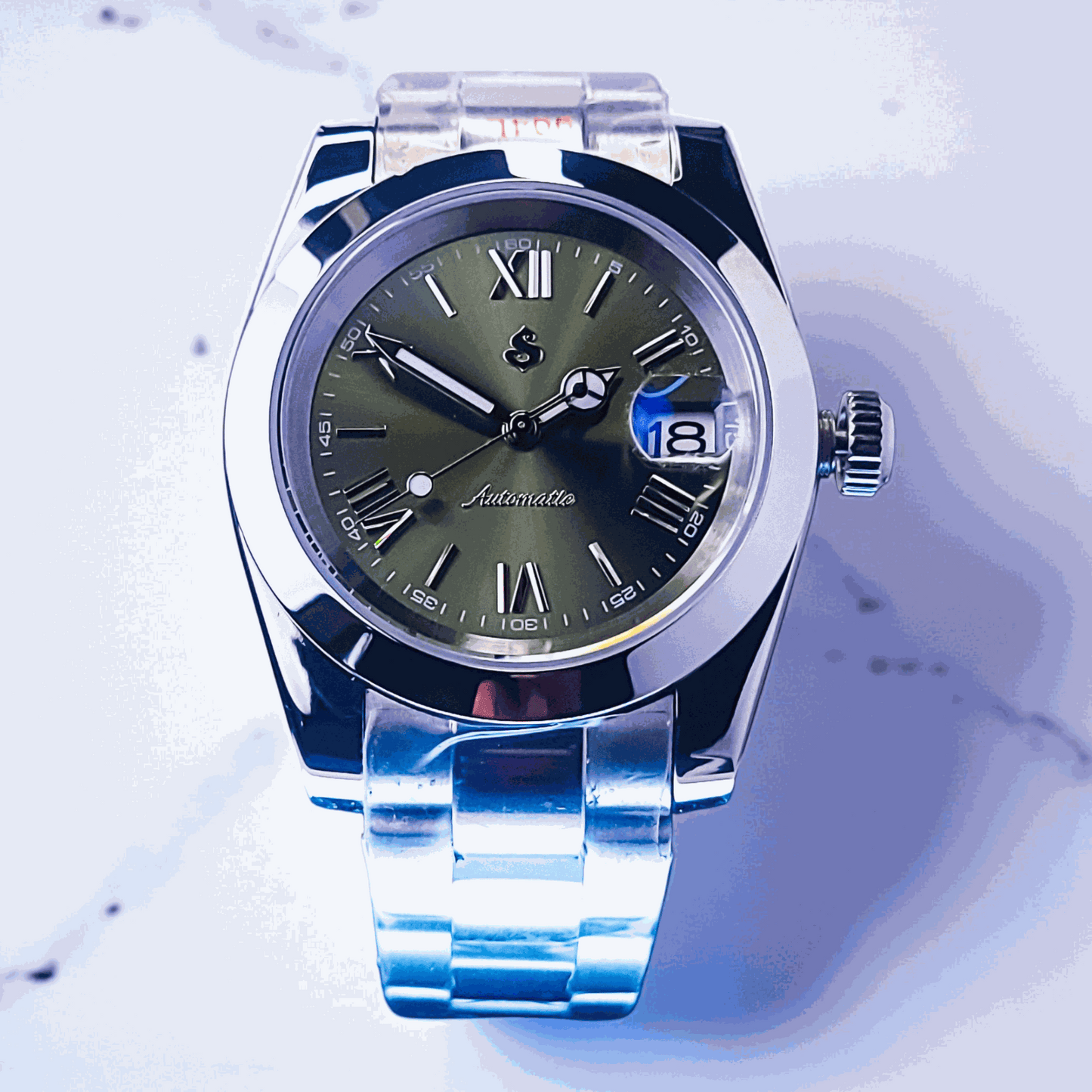 Seiko Mod Datejust Olive Green Roman Numeral Dial - Modtime