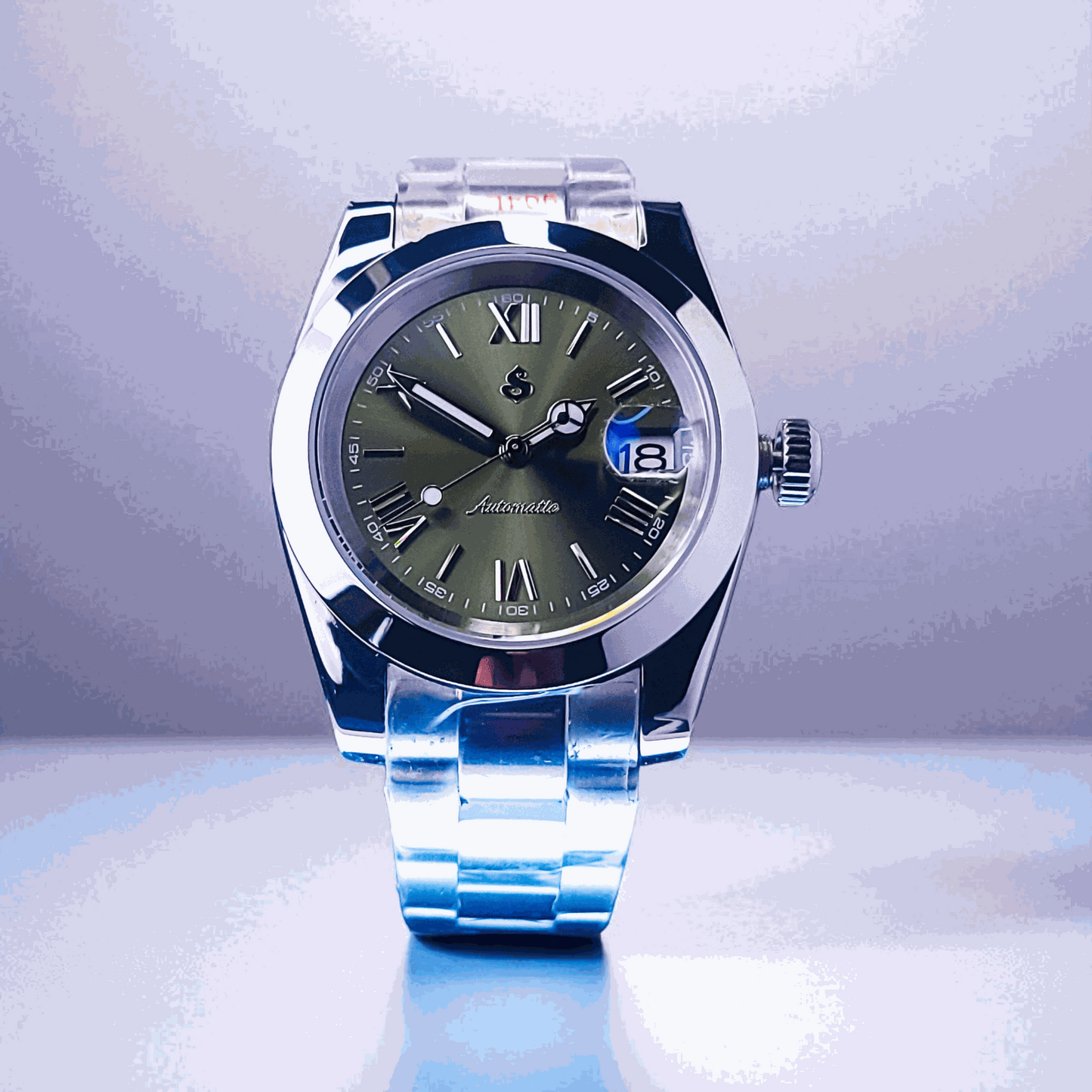 Seiko Mod Datejust Olive Green Roman Numeral Dial - Modtime