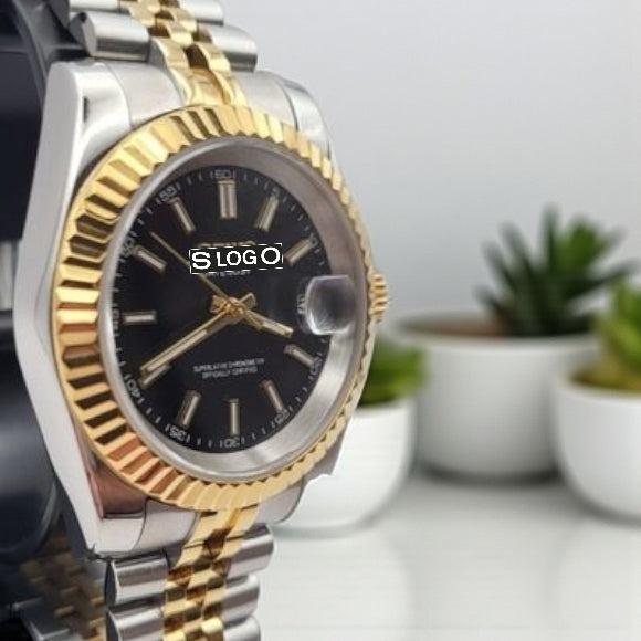 S Mod Date Window DJ Two - Tone Black Dial Gold Fluted Bezel - MODTIME