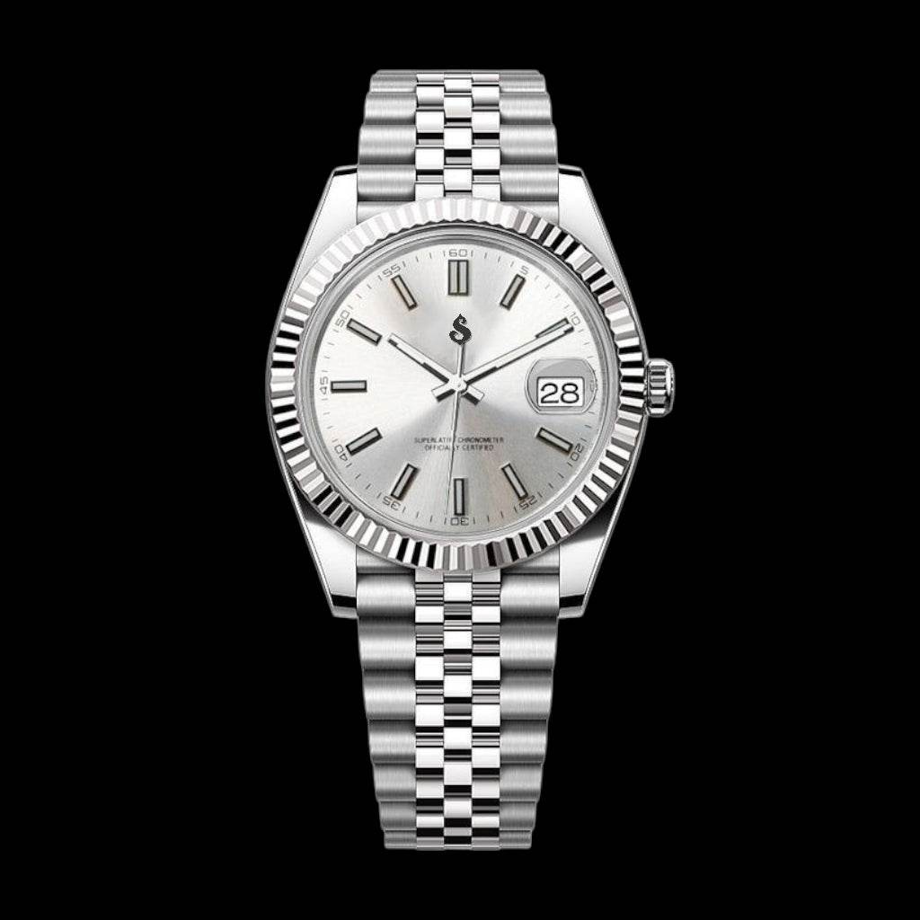 Seiko Datejust Mod aka SeikoJust Silver White Dial - Timeless Elegance - MODTIME
