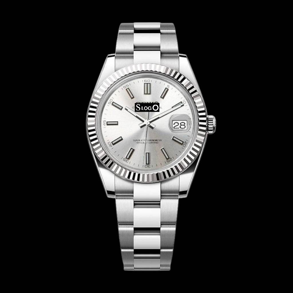 Seiko Datejust Mod aka SeikoJust Silver White Dial - Timeless Elegance - MODTIME