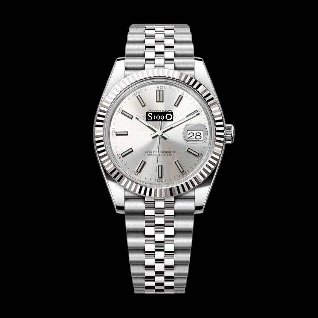 Seiko Datejust Mod aka SeikoJust Silver White Dial - Timeless Elegance - MODTIME