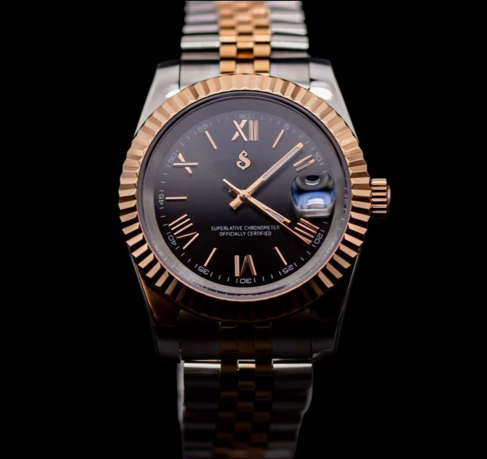 Seiko Mod watches Datejust aka SeikoJust Two-Tone Black Dial Roman Numerals - MODTIME
