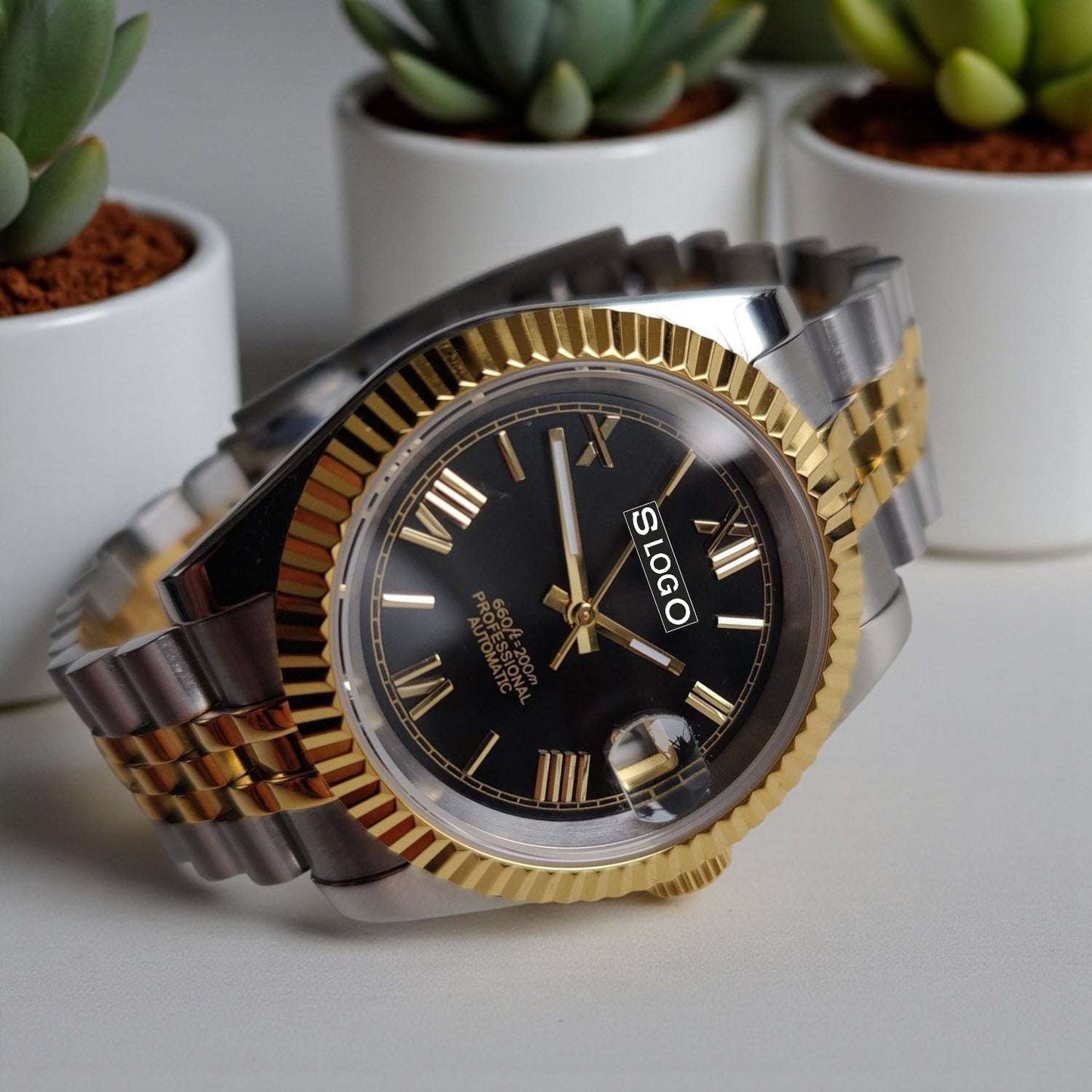 Seiko Mod watches Datejust aka SeikoJust Two-Tone Black Dial Roman Numerals - MODTIME