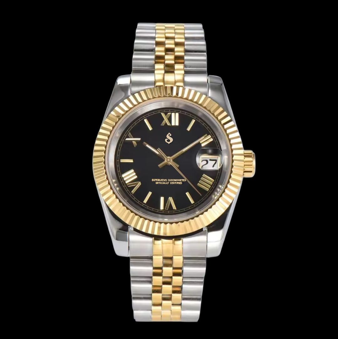 Seiko Mod watches Datejust aka SeikoJust Two-Tone Black Dial Roman Numerals - MODTIME