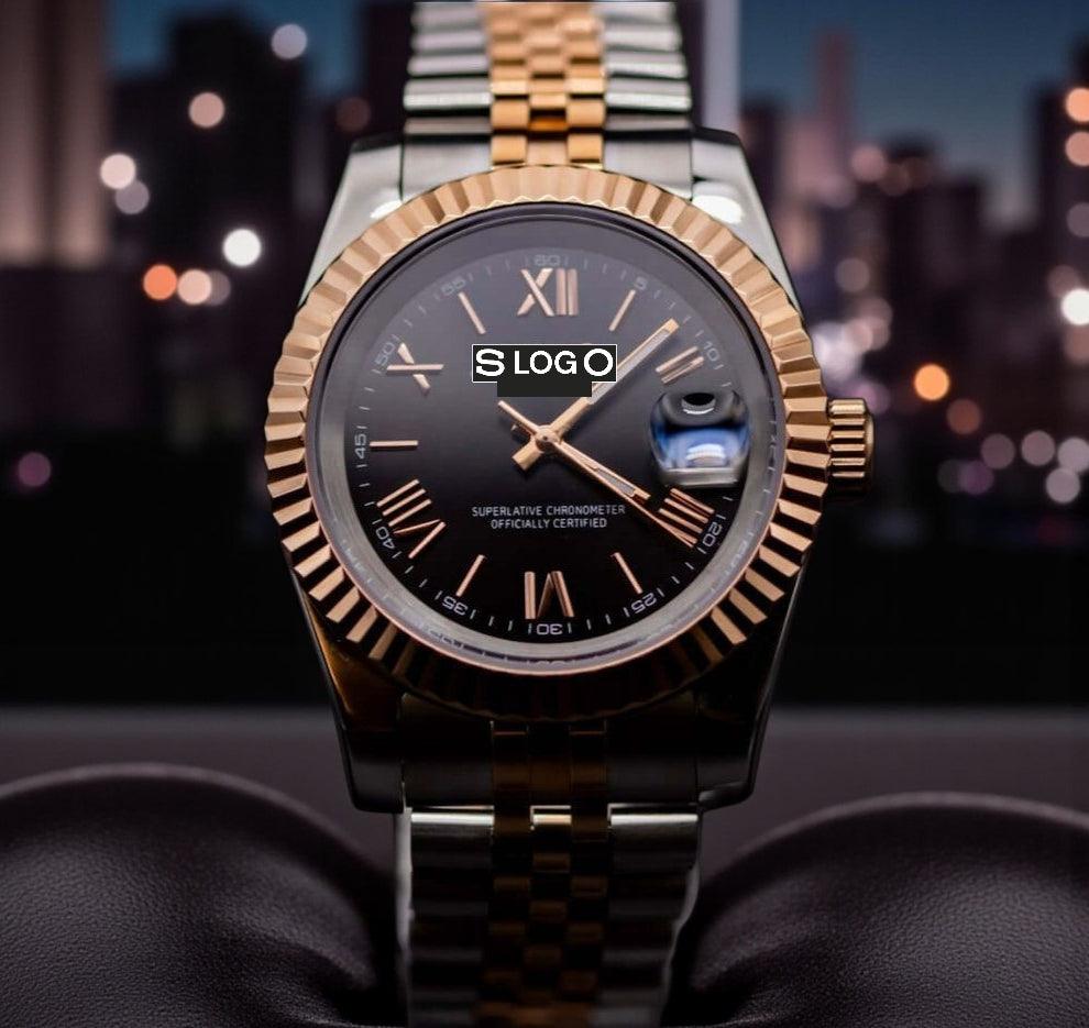 Seiko Mod watches Datejust aka SeikoJust Two-Tone Black Dial Roman Numerals - MODTIME