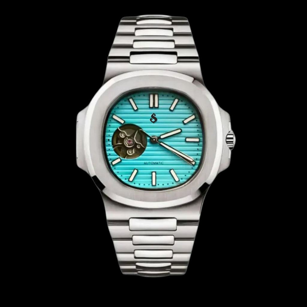 Seiko Mod Nautilus Tiffany Blue Open-Heart Dial watch - Modtime Creations